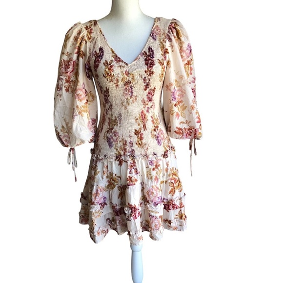 En Saison Elma Mini Dress Floral Smocked Boho Small - Picture 3 of 14